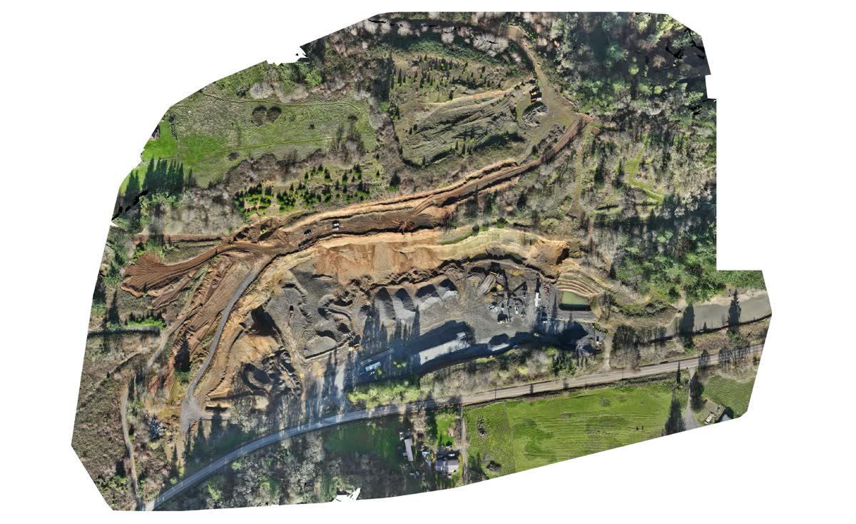 Aerial orthomosaic of an industrial pit site near Amity, Oregon